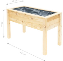 Jardinière sur pieds en bois mesurant 120 cm de long, 65 cm de large et 75 cm de haut