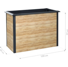 Jardinière aspect bois, dimensions 100 x 50 x 77 cm