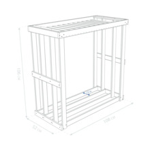 Image d''un étagère en bois avec des dimensions de 106 cm de hauteur, 108 cm de largeur et 52 cm de profondeur.