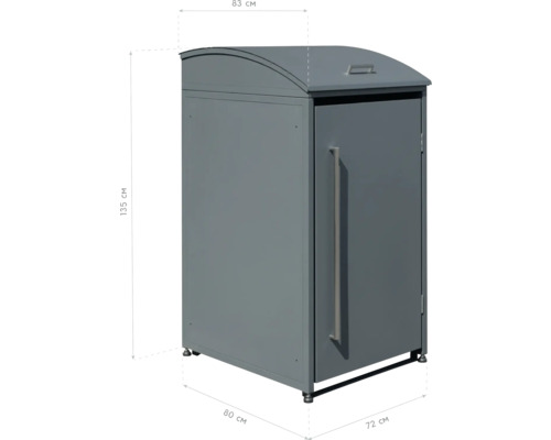 Mülltonnenbox für den Aussenbereich mit einer Tür und einer Klappe
