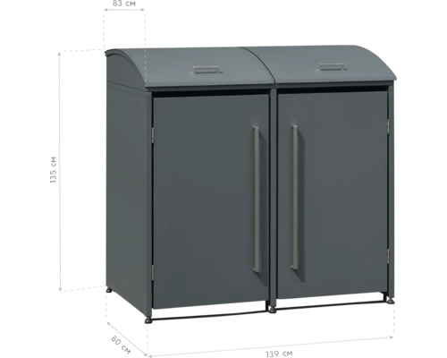 Doppel Mülltonnenbox mit Maßen 135 x 139 x 83 cm