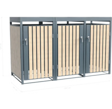 Cache-conteneurs pour trois poubelles avec habillage en bois