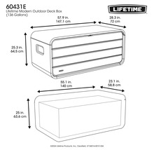 Abbildung einer Lifetime Modern Outdoor Deck Box mit Maßangaben