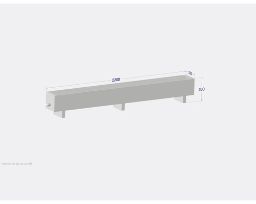 Radiateur avec des dimensions de 2200 x 230 x 330 millimètres