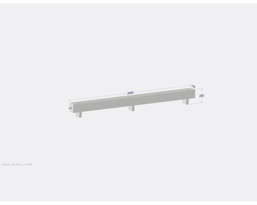 Illustration d''une bordure de trottoir de 2400 millimètres avec des dimensions de 130 par 250 millimètres.