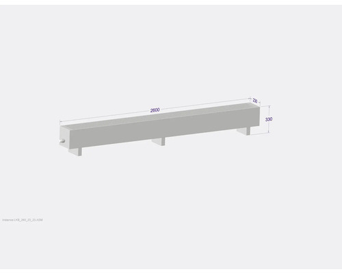 Radiateur avec des dimensions de 2600 x 230 x 330 millimètres.