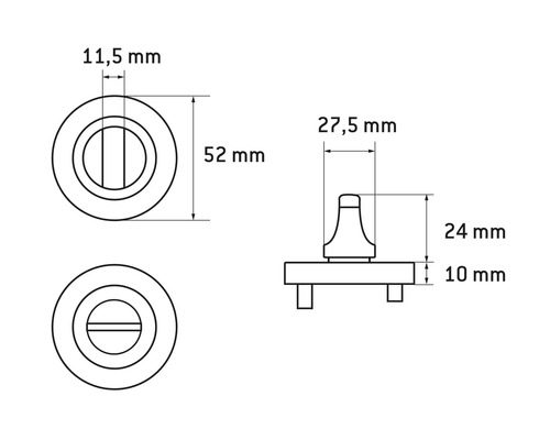Technische Zeichnung eines Türriegels mit Maßangaben.