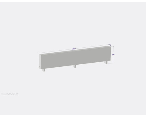 Radiateur à panneaux avec des dimensions de 2800 x 600 x 130 millimètres.
