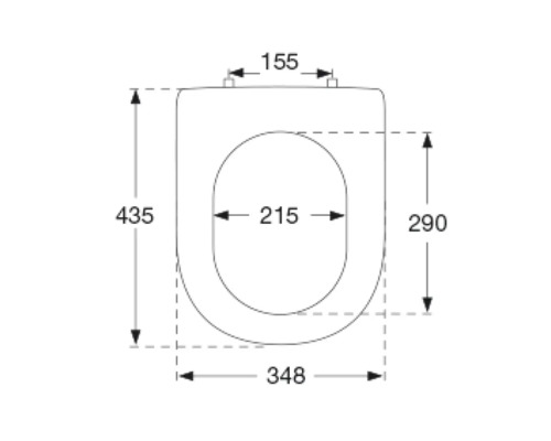 Technische Zeichnung eines WC-Sitzes mit Maßangaben.
