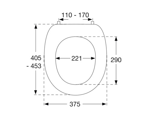 Schéma technique d''un siège de WC avec cotation