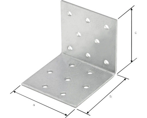 Winkelverbinder aus Metall mit Löchern und Größenangaben