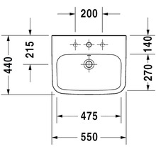 Technische Zeichnung eines Waschbeckens mit Maßangaben