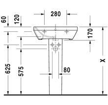 Technische Zeichnung eines Waschtisches mit Maßangaben