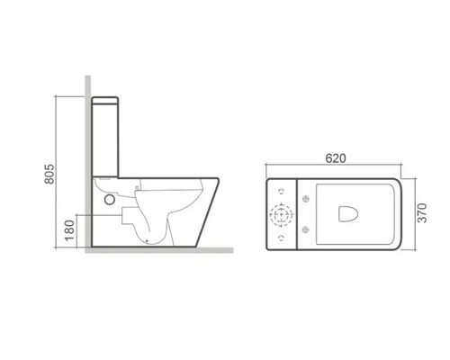 Schéma technique de toilettes avec dimensions pour l''aménagement de la salle de bains