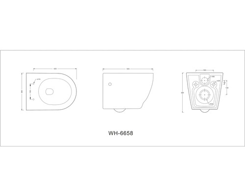 Dessin technique des WC suspendus avec indications de dimensions