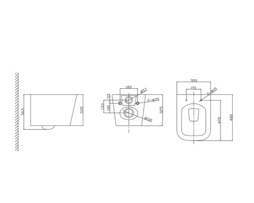 Technische Zeichnung einer Toilette mit Maßangaben