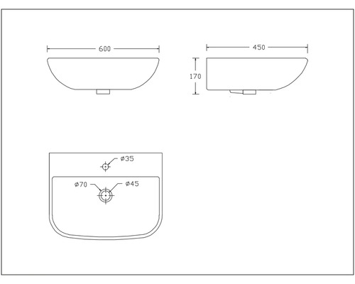 Dessin technique d''un lavabo avec indications de dimensions