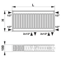 Radiateur à vanne Rotheigner type DK (22) 8 connexions (latérales, en bas à droite ou à gauche ou raccordement central) 600 x 1000 mm blanc sans languettes de fixation