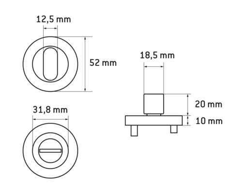 Technische Zeichnung eines Türriegels mit Maßangaben