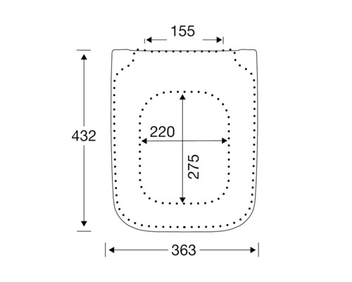 Schéma technique siège de toilette avec dimensions