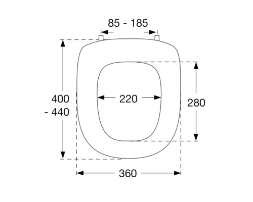 Dessin technique d''un siège de toilette avec dimensions