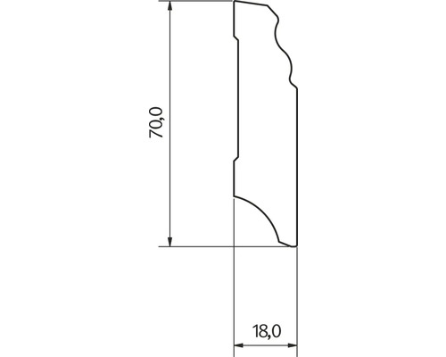 Dessin technique d''une moulure décorative de dimensions 70,0 x 18,0 millimètres