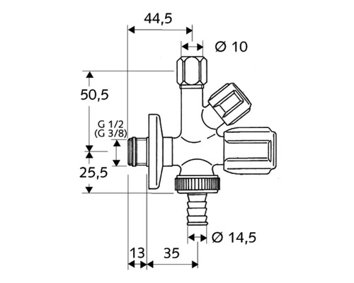 Schéma technique d''un raccord multiple avec dimensions