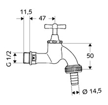 Schéma technique d''un robinet avec indications de dimensions