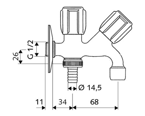 Dessin technique d''un robinet d''eau avec cotes