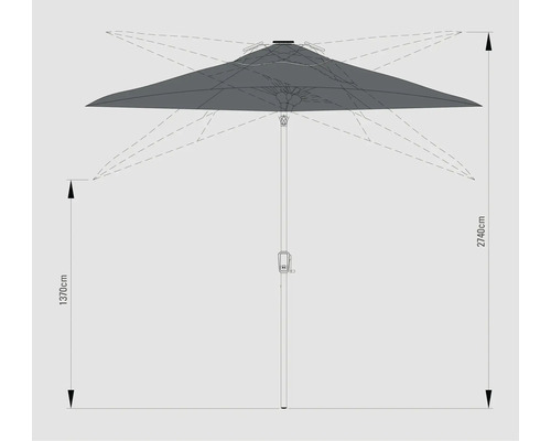 Image d'un parasol mesurant 2740 cm de haut et 1370 cm de large