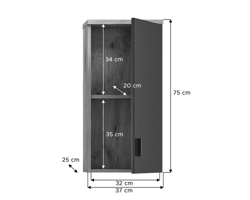 Armoire haute avec dimensions 75 x 37 x 25 cm