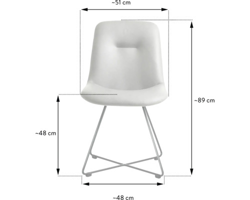 Abmessungen eines Stuhls mit Metallbeinen