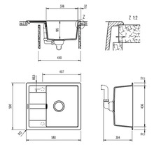 Dessin technique d'un évier avec dimensions