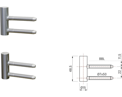 Ansicht eines Möbelverbinders mit Maßangaben