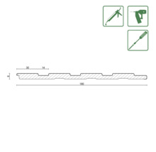 Dessin technique d''une baguette en bois profilé avec dimensions et symboles pour les méthodes de fixation.