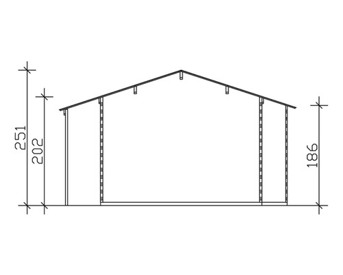 Technische Zeichnung eines Gerätehauses mit Maßangaben.