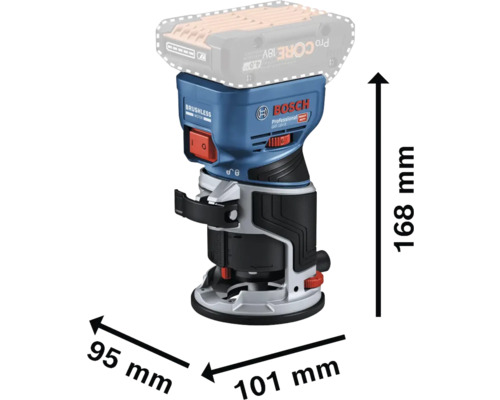 Défonceuse sans fil Bosch Professional GKF 18V-8 avec dimensions