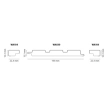 Schéma technique de panneaux muraux avec les dimensions WA104 et WA030.