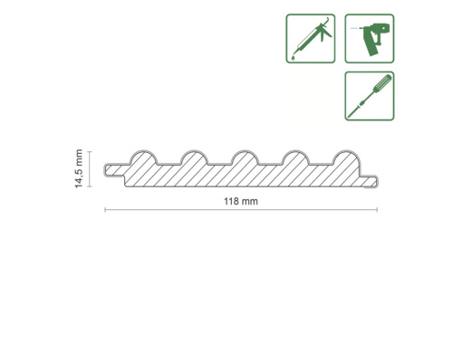 Coupe transversale de planche profilée avec dimensions et instructions de traitement
