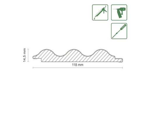 Baguette profilée avec les dimensions 118 mm x 14,5 mm.
