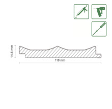 Section transversale du profilé avec dimensions 118 mm de largeur et 14,5 mm de hauteur