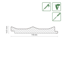 "Dimensions de la moulure décorative : 118 mm de large et 14,5 mm de haut 
