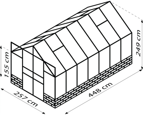 Dessin technique d''une serre avec dimensions.