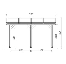 Schéma technique d''une construction en bois avec dimensions.