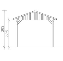 Technische Zeichnung eines Carports mit Maßangaben