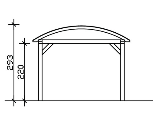 Dessin technique d''un abri avec les indications de hauteur 293 et 220 centimètres.