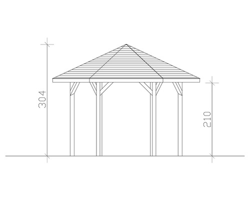 Dessin technique d''un pavillon avec indications de hauteur