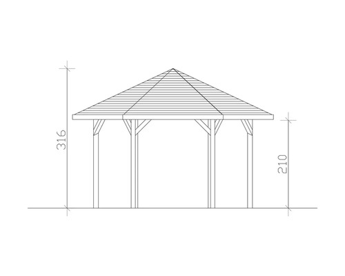 Schéma technique d''un pavillon avec indications de taille