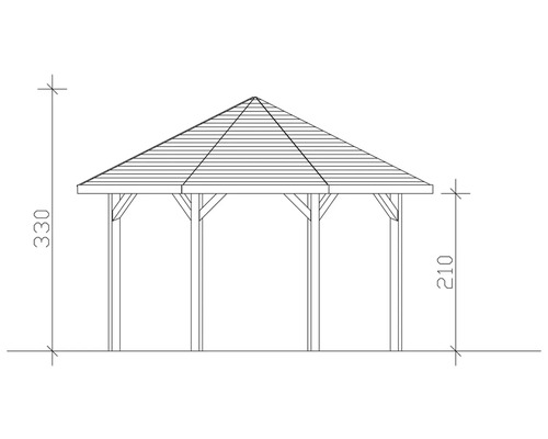 Dessin technique d''un pavillon avec indication de hauteur
