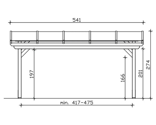 Dessin technique d''un pavillon avec indications de hauteur et de largeur